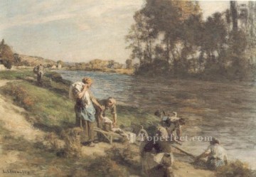 peasant - Laveuses au bord de la Marne rural scenes peasant Leon Augustin Lhermitte